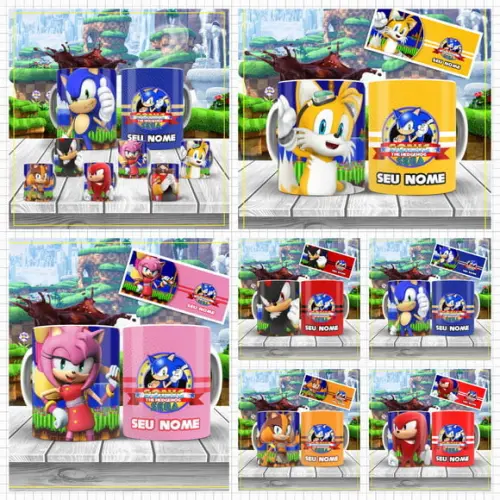 Kit 7 Artes Sonic Sublimação Estampas Canecas Editável