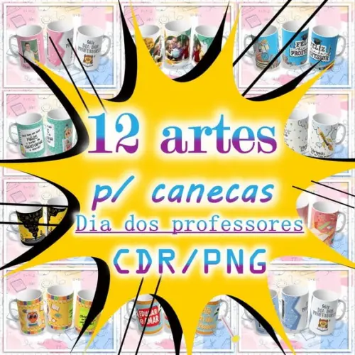 Arquivo digital kit 12 artes para caneca Dia dos Professores