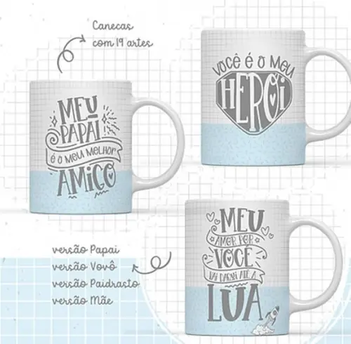 Arquivo digital kit 19 artes para canecas Dia dos Pais *PNG*