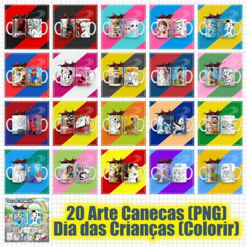 Arquivo digital kit 20 artes para caneca Dia das Crianças