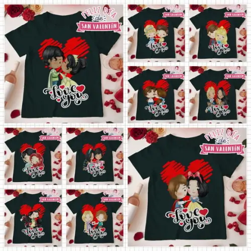 Kit 10 Artes para Camisas Namorados Love You Princesas *png*