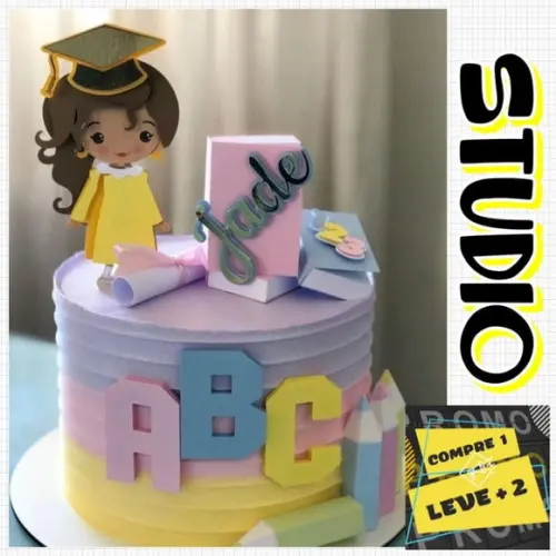 Arquivo Corte Topo de Bolo Abc Formatura Menina Livro 3d