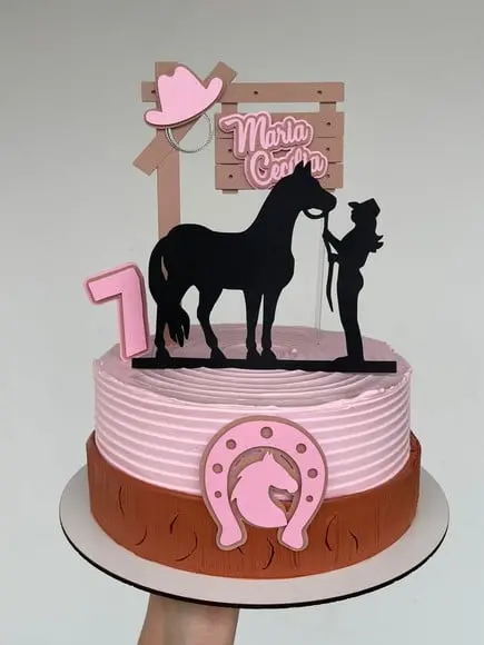 Arquivo corte Topo de Bolo Cavalo Menina Cowgirl