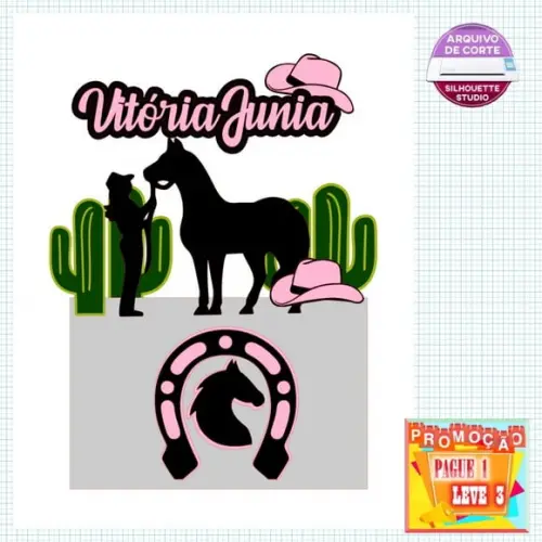 Arquivo corte Topo de Bolo Cavalo Menina Cowgirl