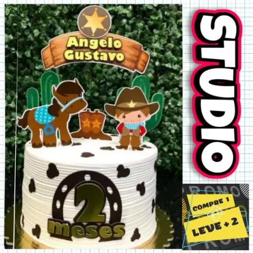 Arquivo Corte Topo de Bolo Cavalos Country Infantil