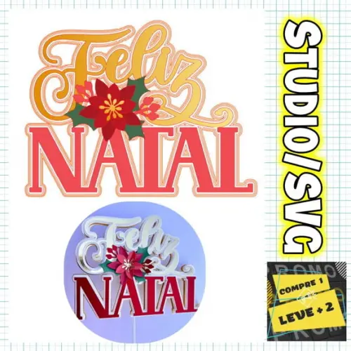 Arquivo Corte Topo de Bolo Natal Feliz Natal com Flor