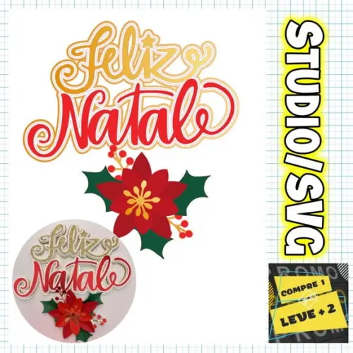 Arquivo Corte Topo de Bolo Natal Feliz Natal com Flor