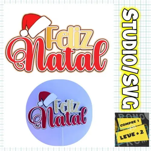 Arquivo Corte Topo de Bolo Natal Feliz Natal com Gorro