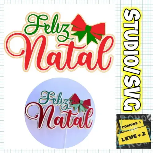 Arquivo Corte Topo de Bolo Natal Feliz Natal com Laço