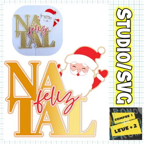 Arquivo Corte Topo de Bolo Natal Feliz Natal com Papai Noel