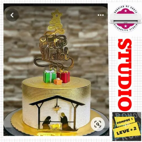 Arquivo Corte Topo de Bolo Natal Silhueta Religioso Presépio