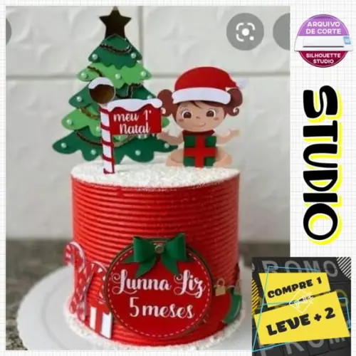 Arquivo Corte Topo de Bolo Natal Menina no Presente Verde