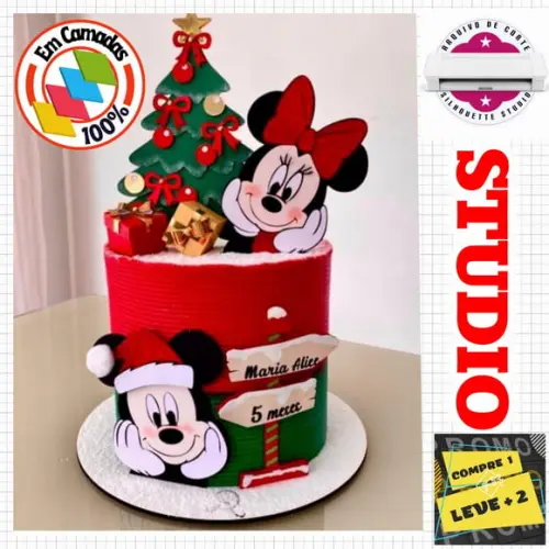 Arquivo Corte Topo de Bolo Natalino Mickey e Minnie