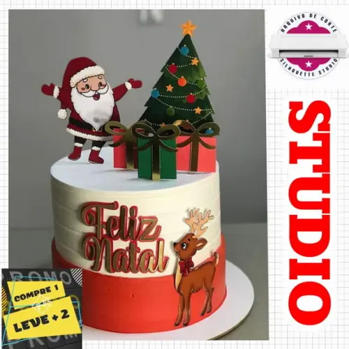 Arquivo Corte Topo de Bolo Natalino Papai Noel Rena