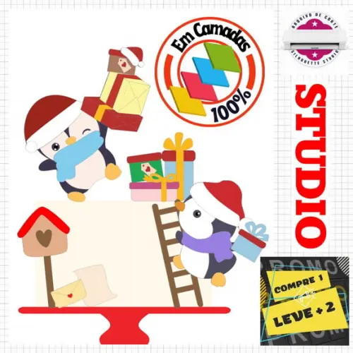 Arquivo Corte Topo de Bolo Natalino Pinguins de Natal