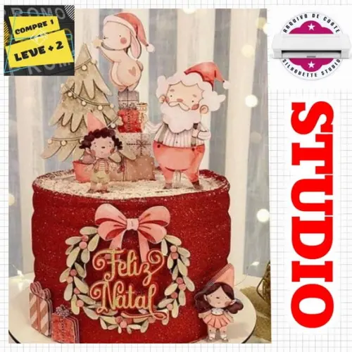 Arquivo Corte Topo de Bolo Natalino Papel Noel Aquarela