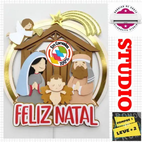 Arquivo Corte Topo de Bolo Natalino Religioso Presépio