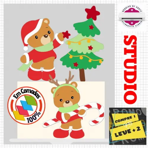 Arquivo Corte Topo de Bolo Natalino Ursinhos Arvore de Natal