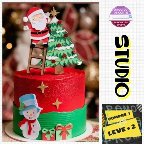 Arquivo Corte Topo de Bolo Papai Noel na Escada Natal
