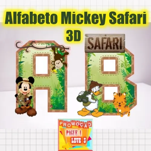 Arquivo de corte Alfabeto 3D Mickey Safari *Studio