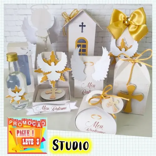 Arquivo de Corte Batizado Branco com Dourado Studio