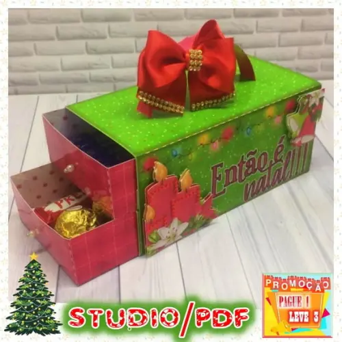 Arquivo de corte caixa com gaveta Natal