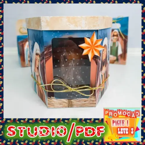 Arquivo de corte caixa explosão para Panetone (400g) Natal