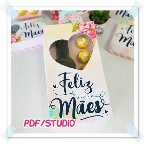 Arquivo de corte caixa Mini Vinho e 5 doces - Dia das Mães