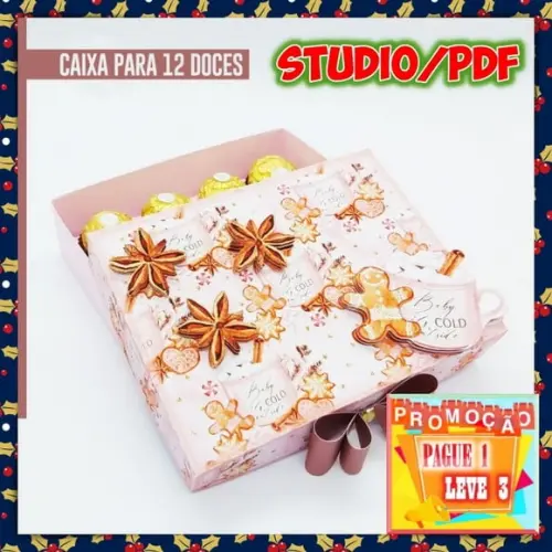 Arquivo de corte caixa para 12 doces Natal