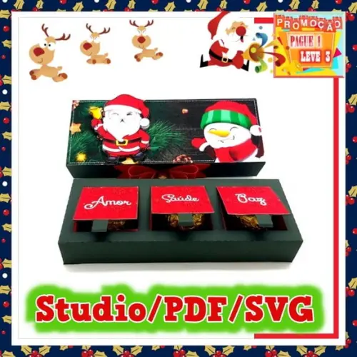 Arquivo de corte caixa para 3 doces Natal