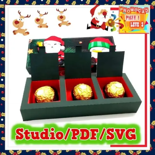 Arquivo de corte caixa para 3 doces Natal
