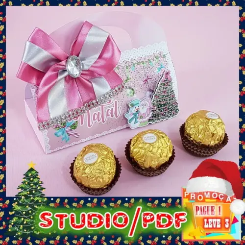 Arquivo de corte caixa para 3 doces Natal