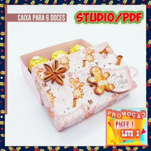 Arquivo de corte caixa para 6 doces Natal