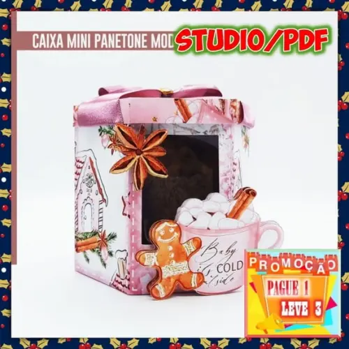 Arquivo de corte caixa para Mini Panetone (80g) Natal
