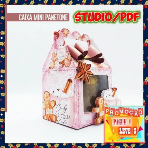 Arquivo de corte caixa para Mini Panetone (80g) Natal