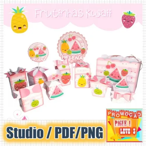 Arquivo de corte Frutas Kwaii Studio/PDF/PNG