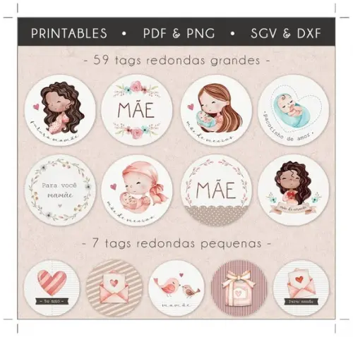 Arquivo de Corte Tag - Dia das Mães *DXF/PNG/SVG