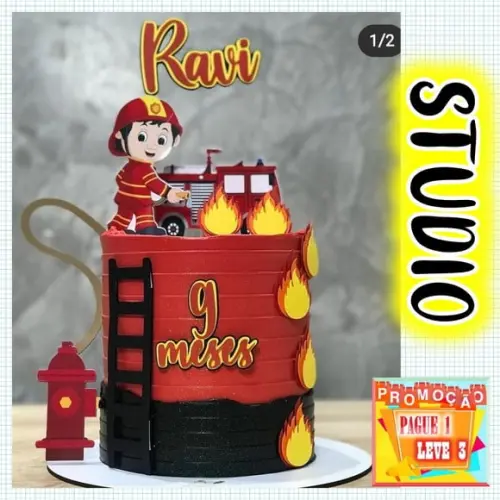 Arquivo De Corte Topo De Bolo Bombeiro *studio*