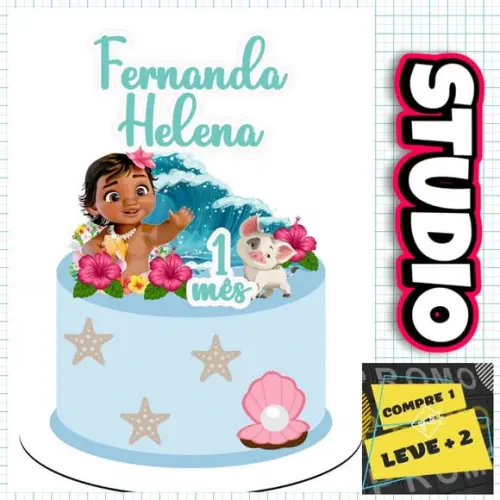 Arquivo de Corte Topo de Bolo Moana Baby com Onda Studio