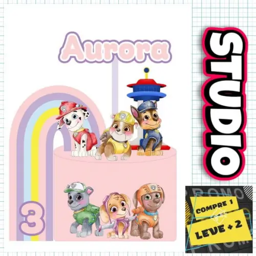 Arquivo de Corte Topo de Bolo Patrulha Canina Aquarela Rosa