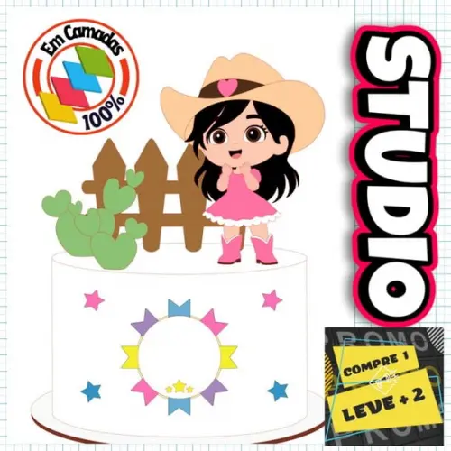 Arquivo de Corte Topo de Bolo Vaqueira Cowgirl Boiadeira
