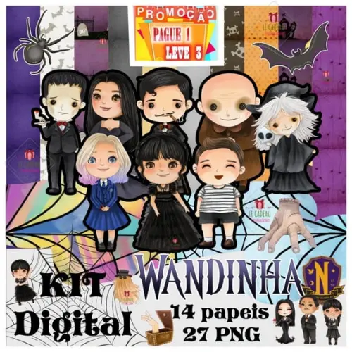 Kit Digital Wandinha Wednesday Familia Addams Cute Baby