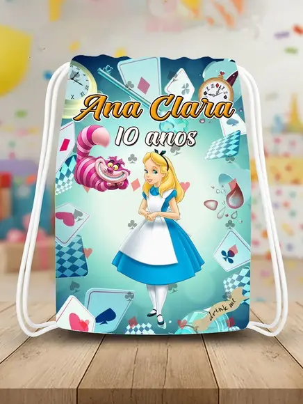 Mochilinha Saco Alice no País das Maravilhas