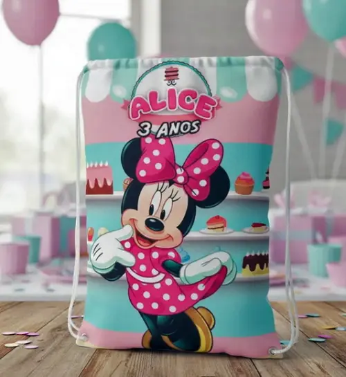 Mochilinha Saco Minnie Confeiteira