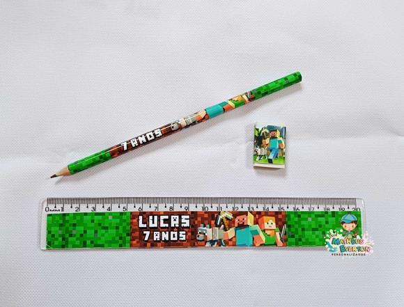 20 Lápis, 20 Réguas e 20 Borrachas Personalizado Minecraft