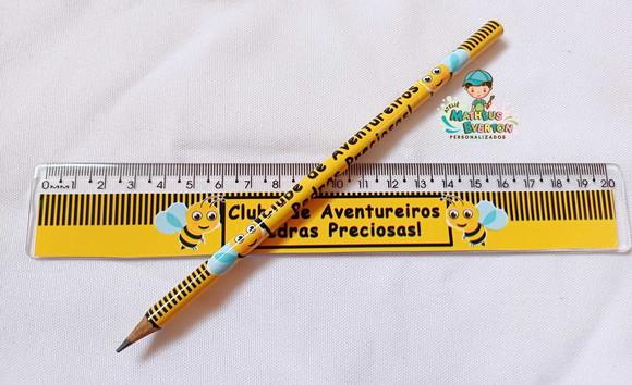 25 Kits Lápis e Régua Personalizado Abelinha
