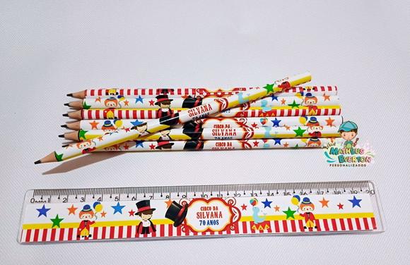 25 Kits Lápis e Régua Personalizado Circo