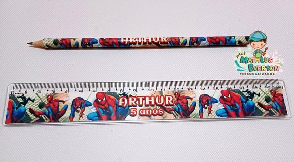 25 Kits Lápis e Régua Personalizado Homem Aranha