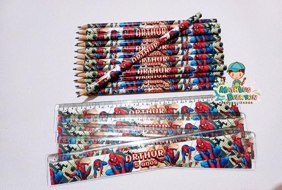 25 Kits Lápis e Régua Personalizado Homem Aranha