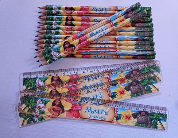 25 Kits Lápis e Régua Personalizado Moana